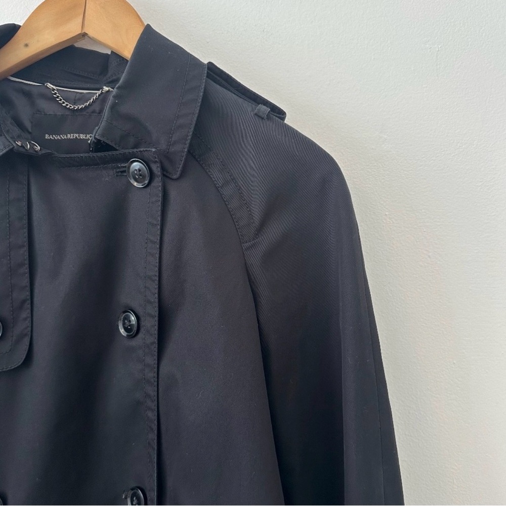 Banana Republic Black Short Classic Cotton Trench Coat | Size Small - Picture 2 of 8